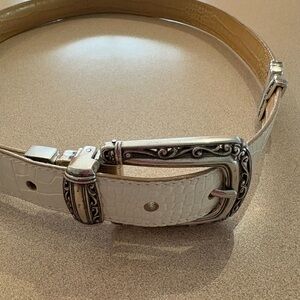 Brighton White or Tan Reversible Croc-Embossed Belt with Silver Buckle